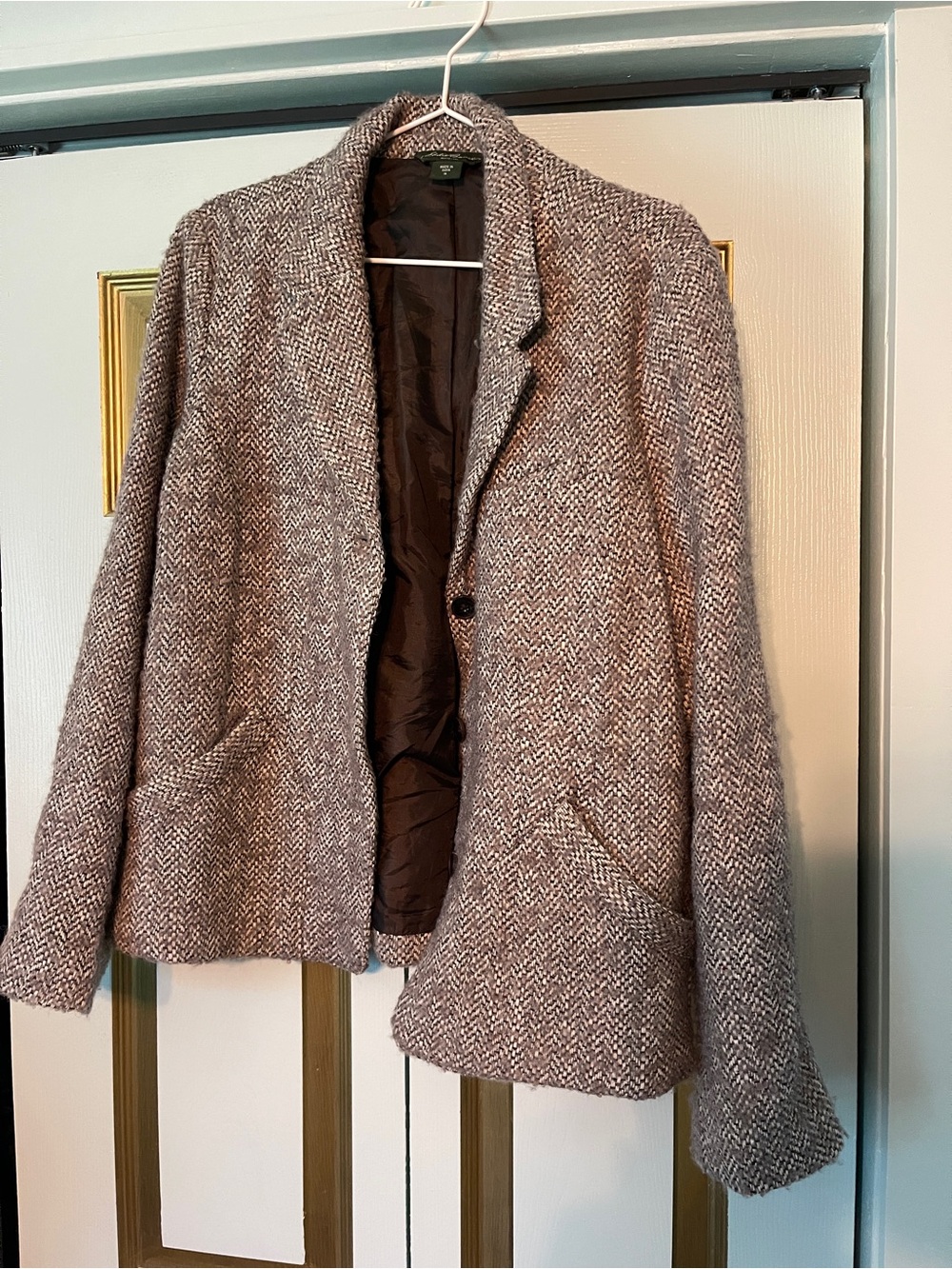 Eddie Bauer Wool-Blend Herringbone Blazer Jacket - Taupe Gray